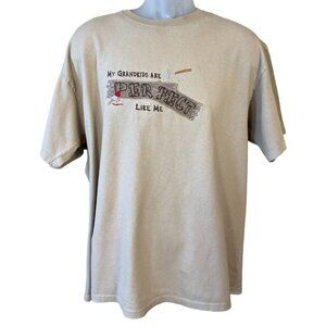 MC Sports My Grandkids Are Perfect Like Me Short Sleeve Embroidered Tan Tee XL